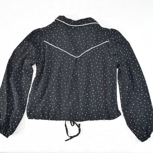 Fanco Lightweight Polka Dot Button Up Drawstring Jacket Blouse Western Black L - Picture 8 of 13